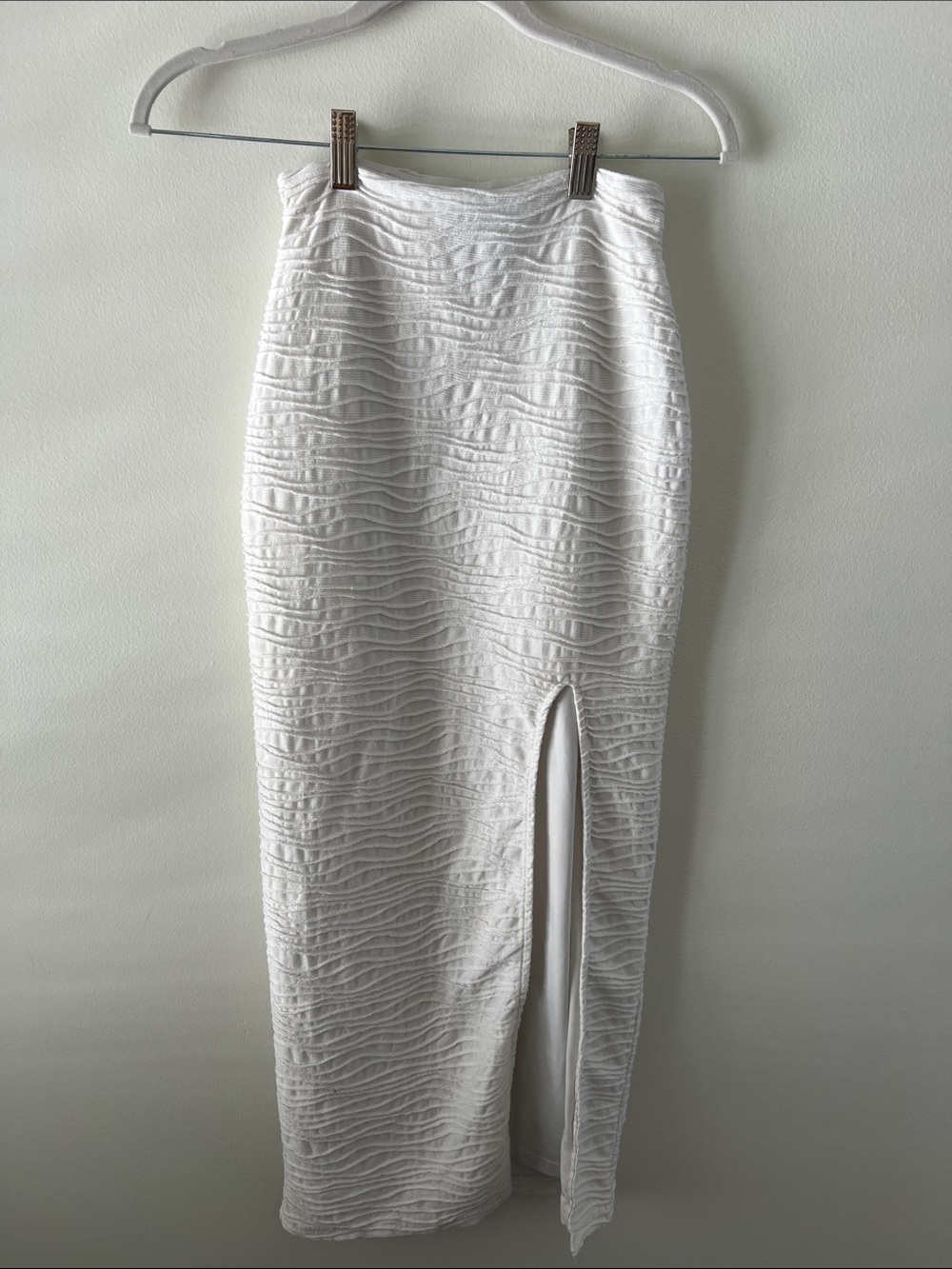 Princess Polly White Textured Midi Skirt with Front Slit